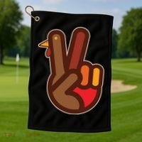 Thanksgiving Peace Sign Hand Turkey Golf Towel thumb 1