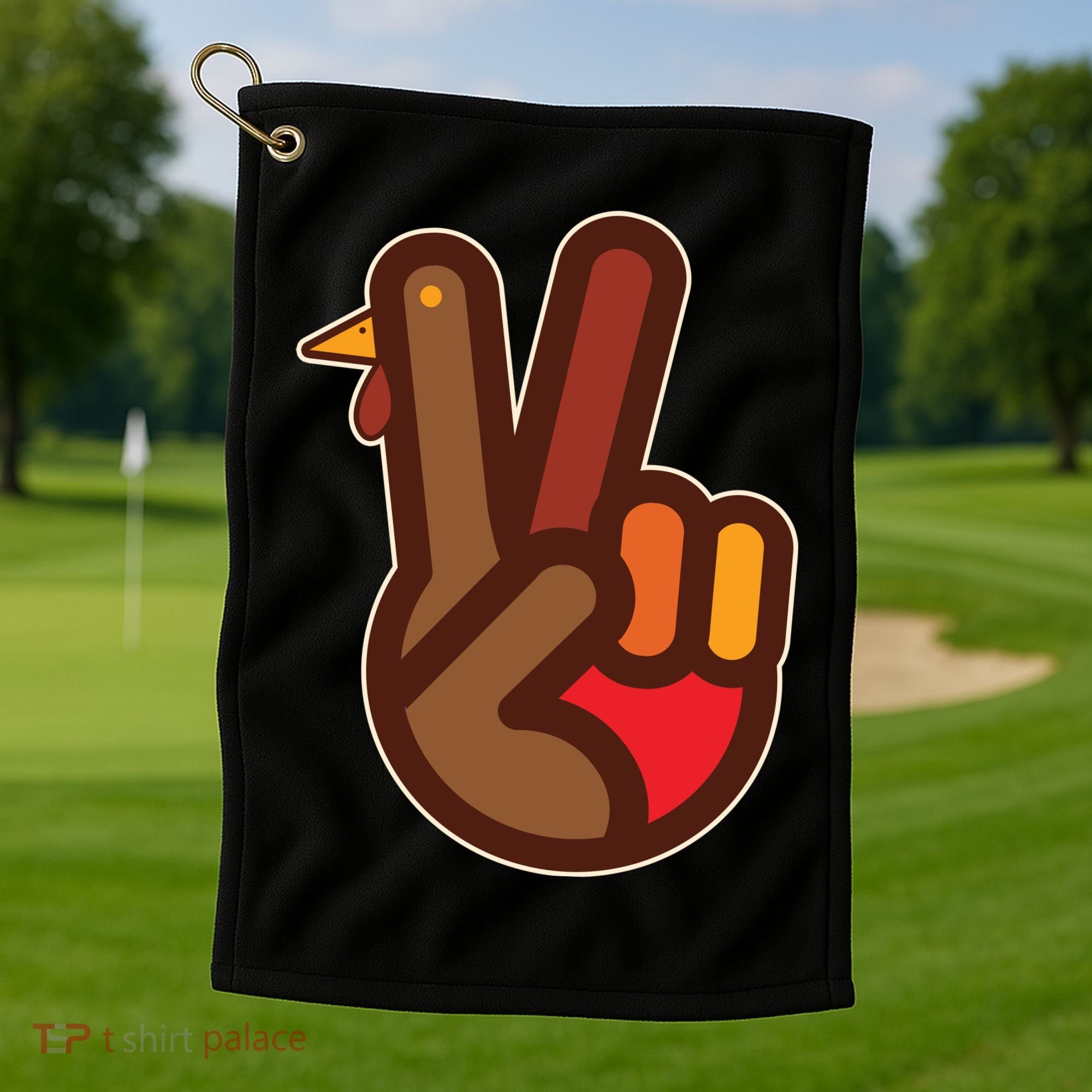 Thanksgiving Peace Sign Hand Turkey Golf Towel