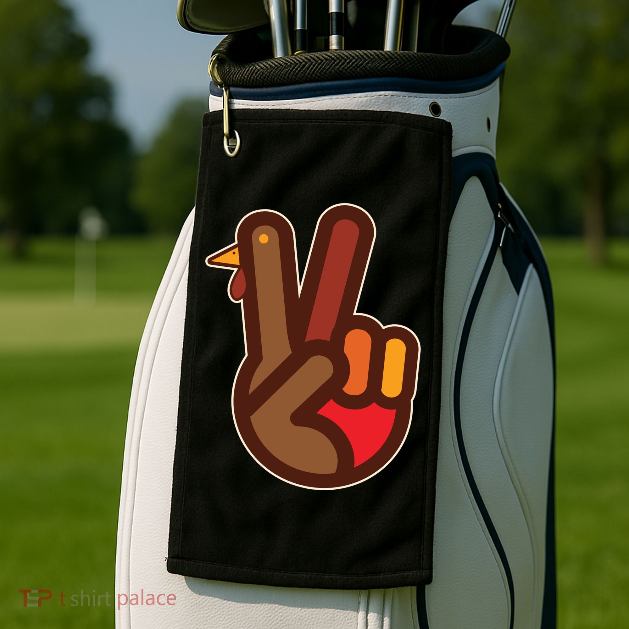 Thanksgiving Peace Sign Hand Turkey Golf Towel