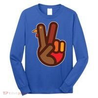 Thanksgiving Peace Sign Hand Turkey Long Sleeve Shirt thumb 0