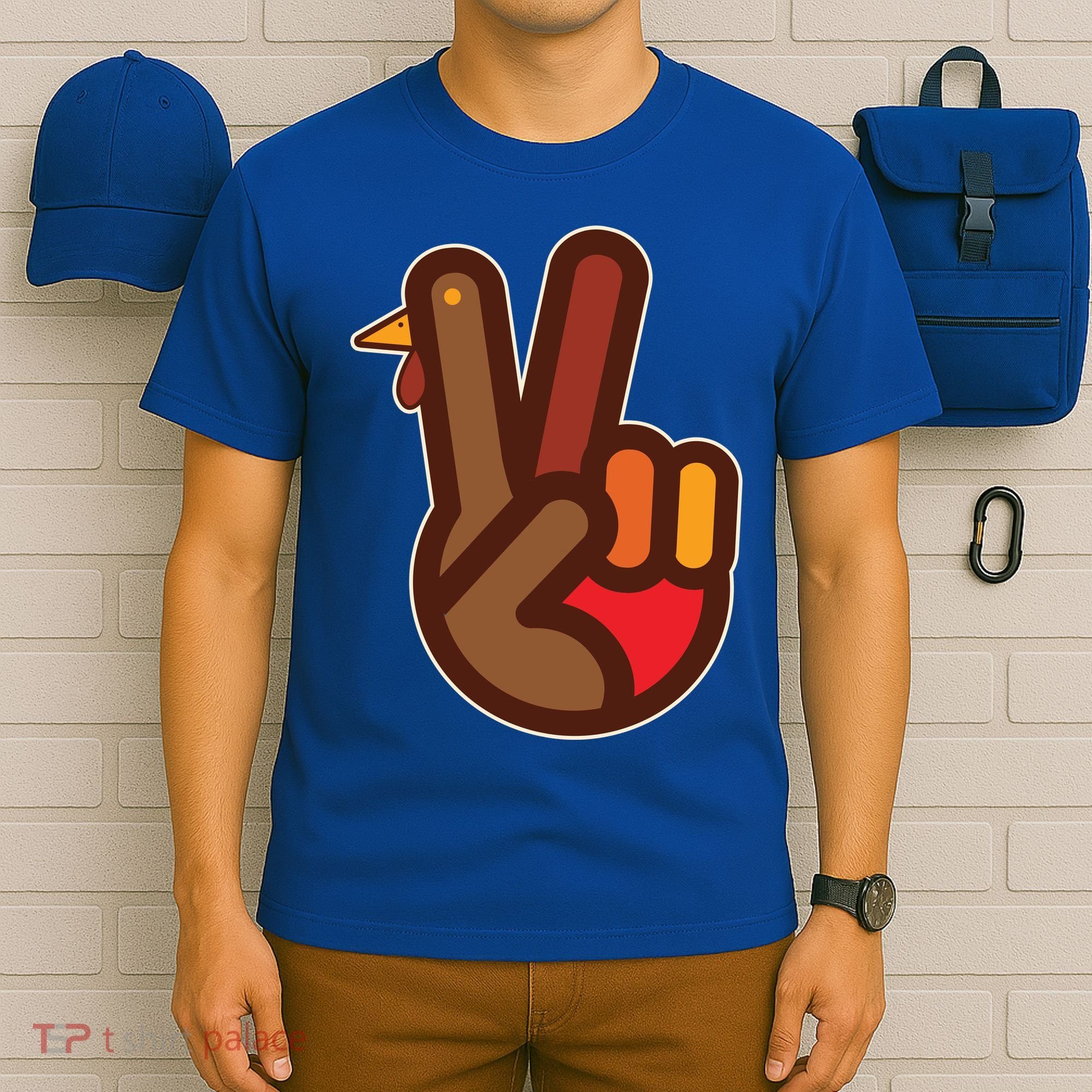 Thanksgiving Peace Sign Hand Turkey T-Shirt
