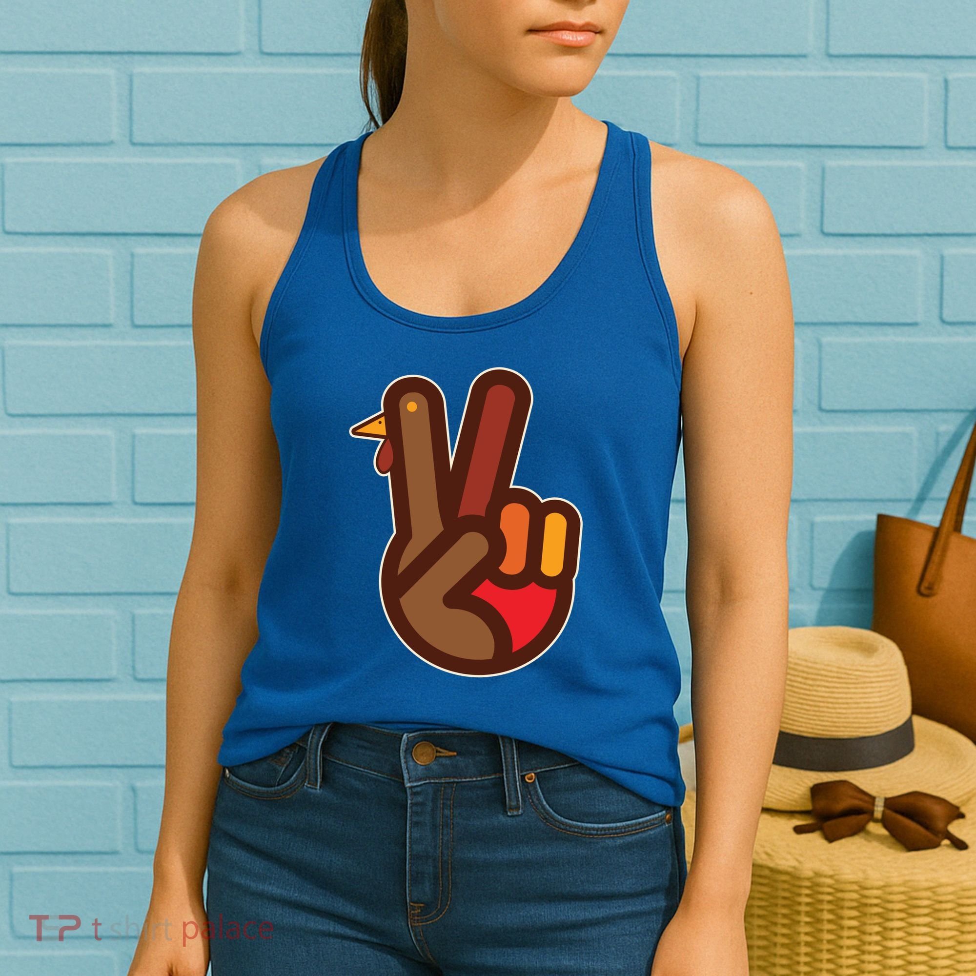 Thanksgiving Peace Sign Hand Turkey Women's Tank Top