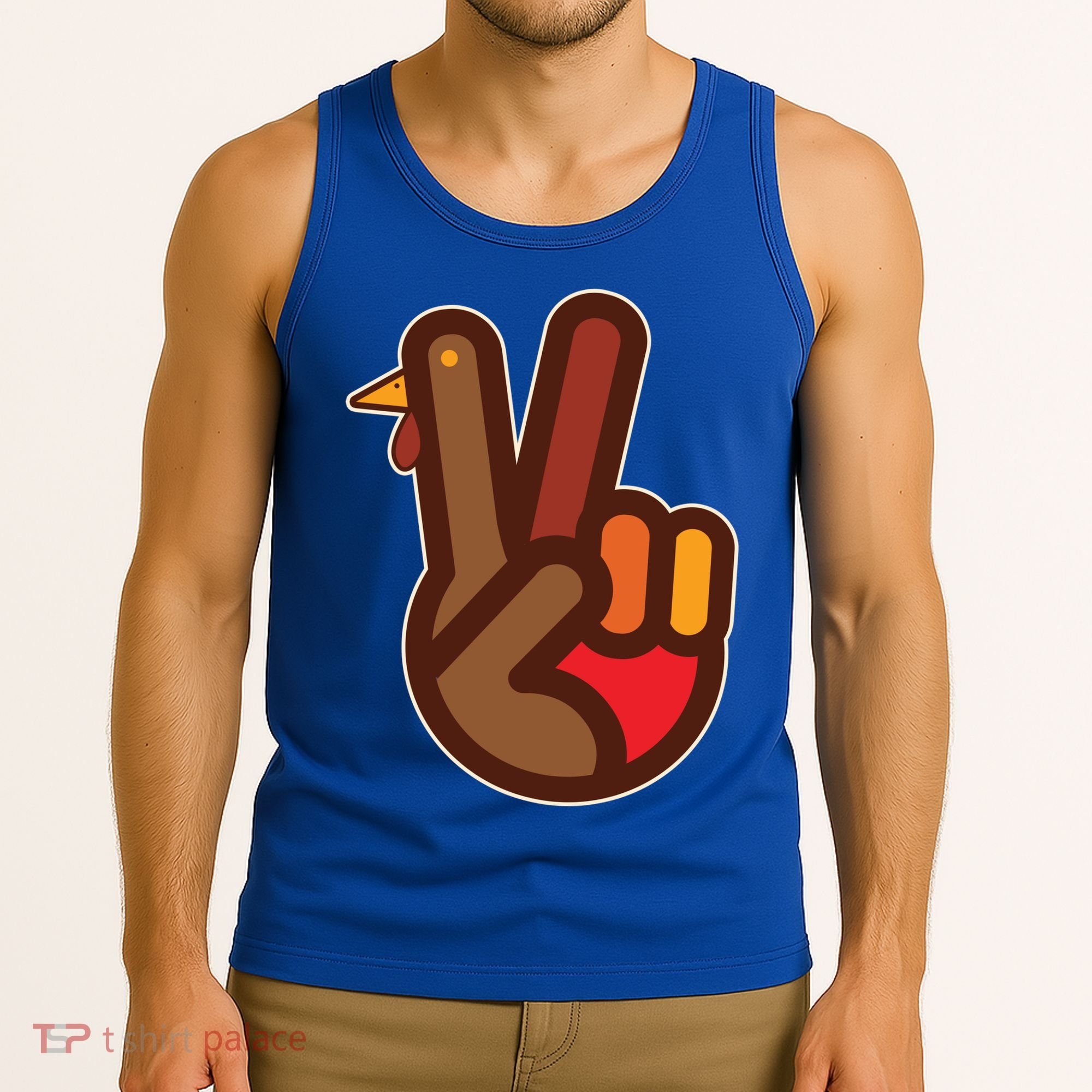 Thanksgiving Peace Sign Hand Turkey Tank Top