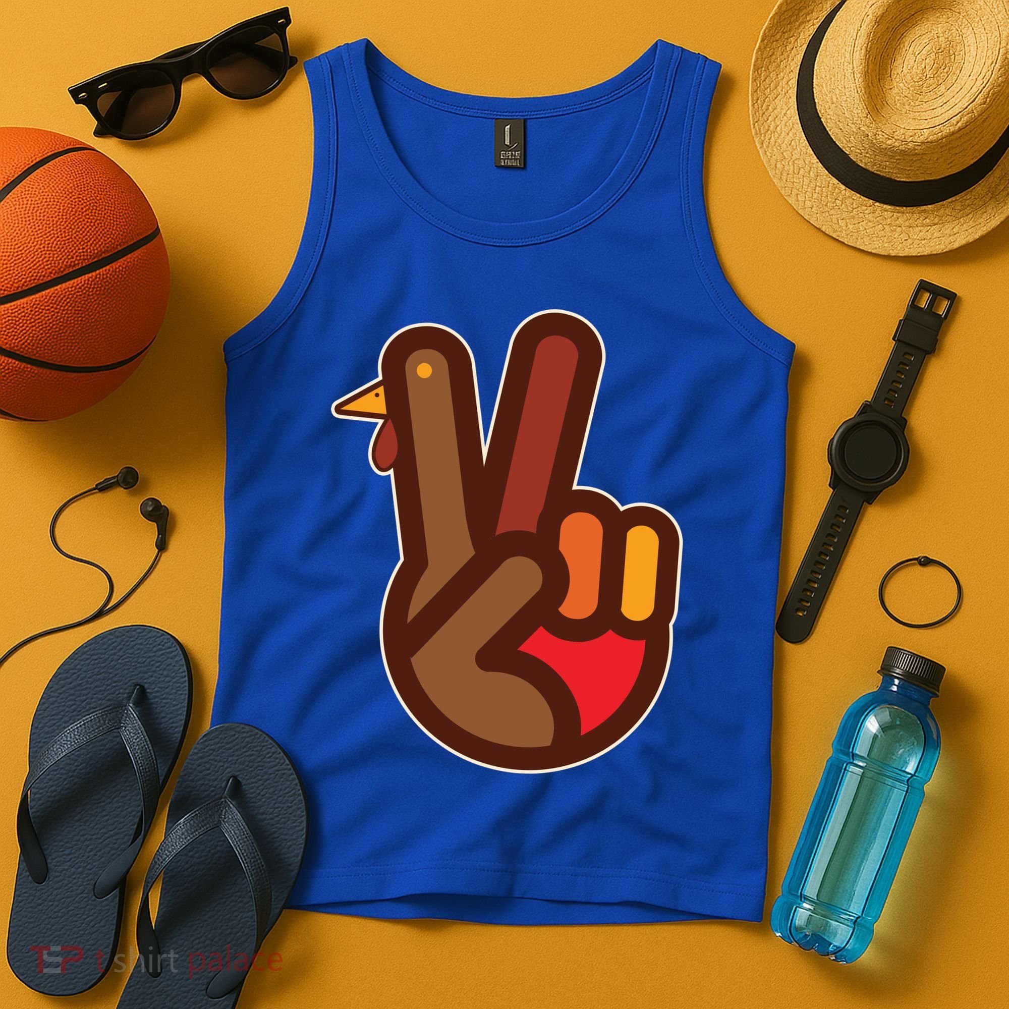 Thanksgiving Peace Sign Hand Turkey Tank Top
