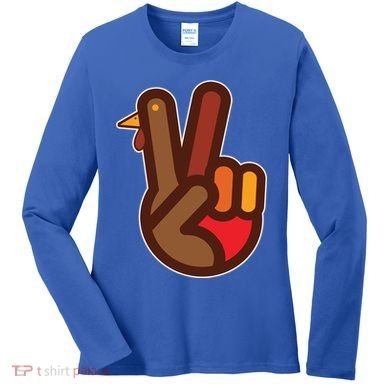 Thanksgiving Peace Sign Hand Turkey Women's Long Sleeve Shirt