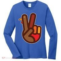 Thanksgiving Peace Sign Hand Turkey Women's Long Sleeve Shirt thumb 0