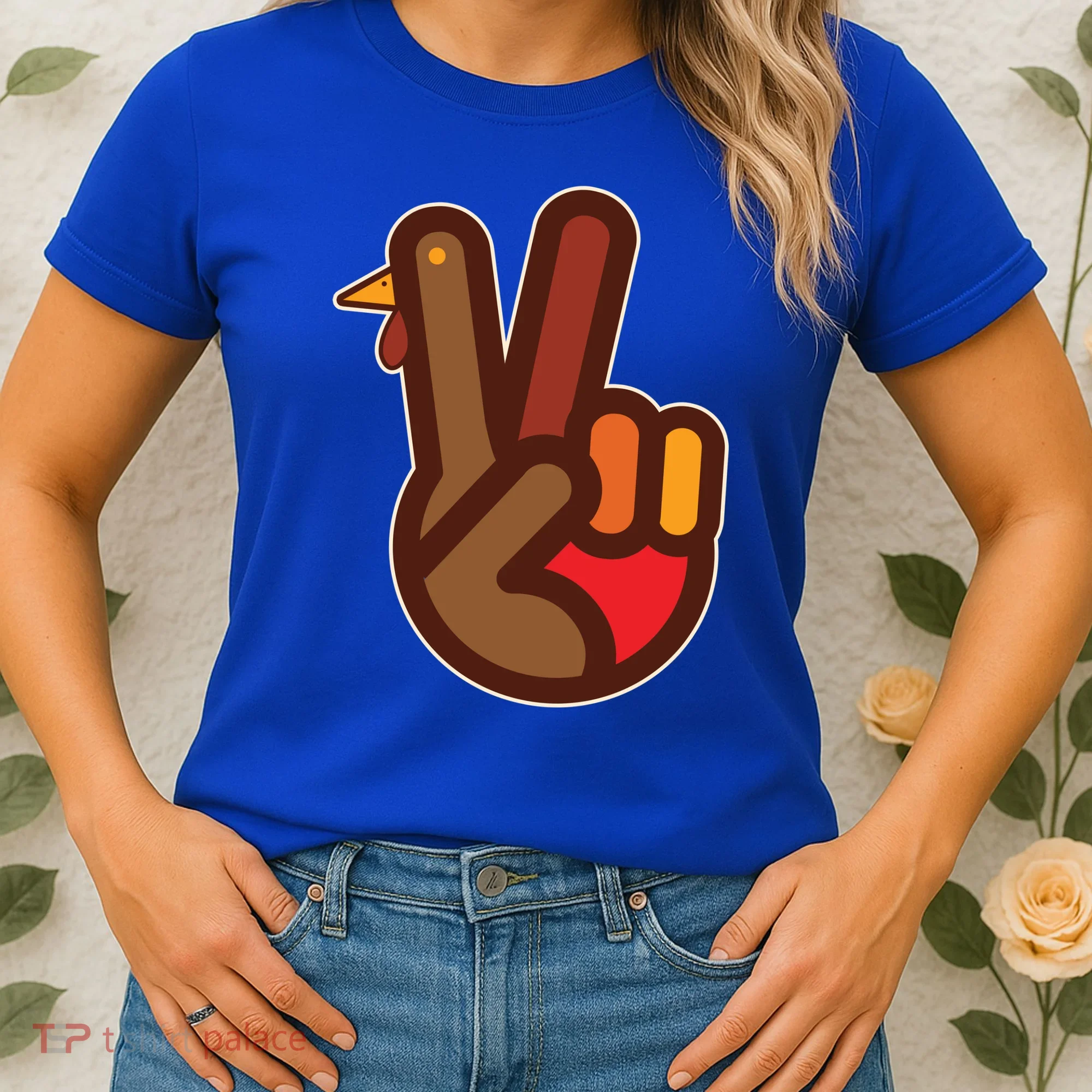 Thanksgiving Peace Sign Hand Turkey Women's T-Shirt