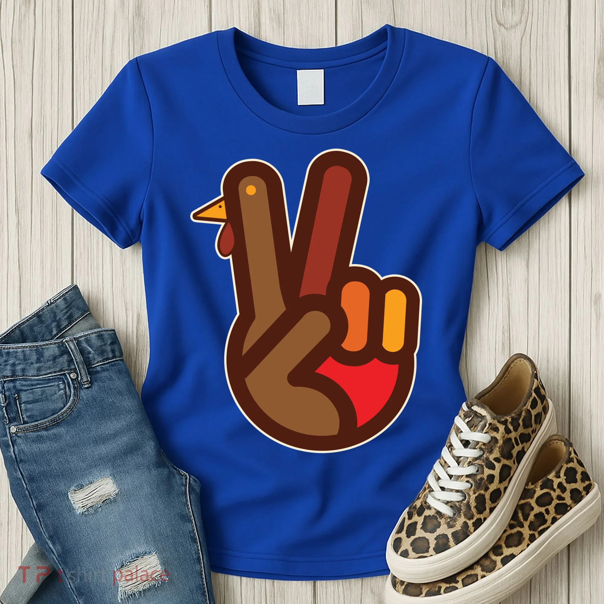 Thanksgiving Peace Sign Hand Turkey Women's T-Shirt
