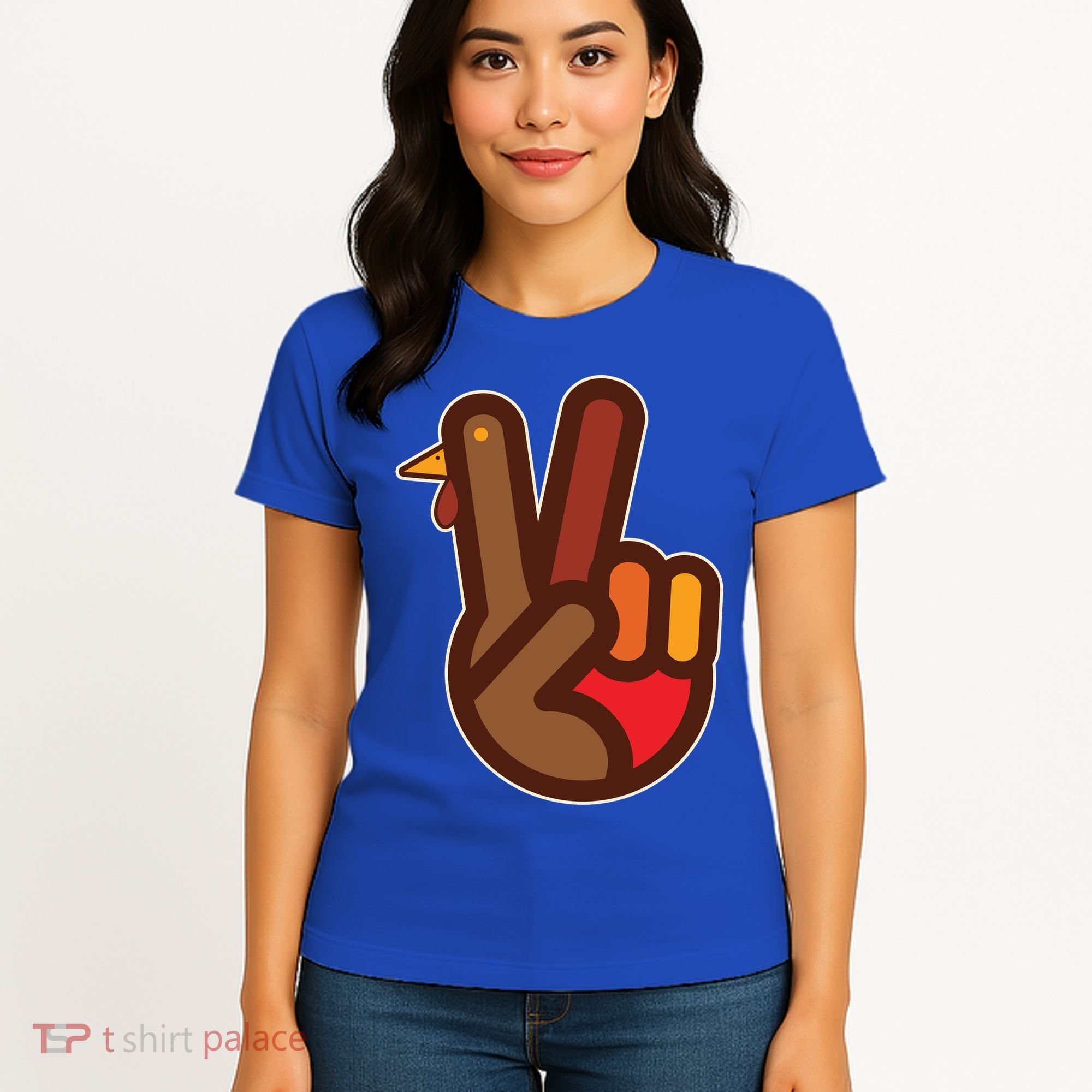 Thanksgiving Peace Sign Hand Turkey Women's T-Shirt