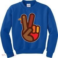 Thanksgiving Peace Sign Hand Turkey Kids Sweatshirt thumb 0