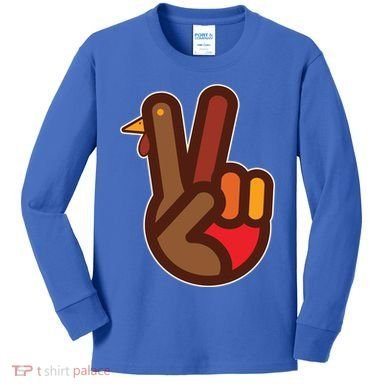 Thanksgiving Peace Sign Hand Turkey Kids Long Sleeve Shirt