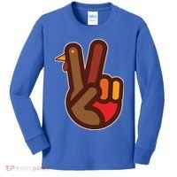 Thanksgiving Peace Sign Hand Turkey Kids Long Sleeve Shirt thumb 0