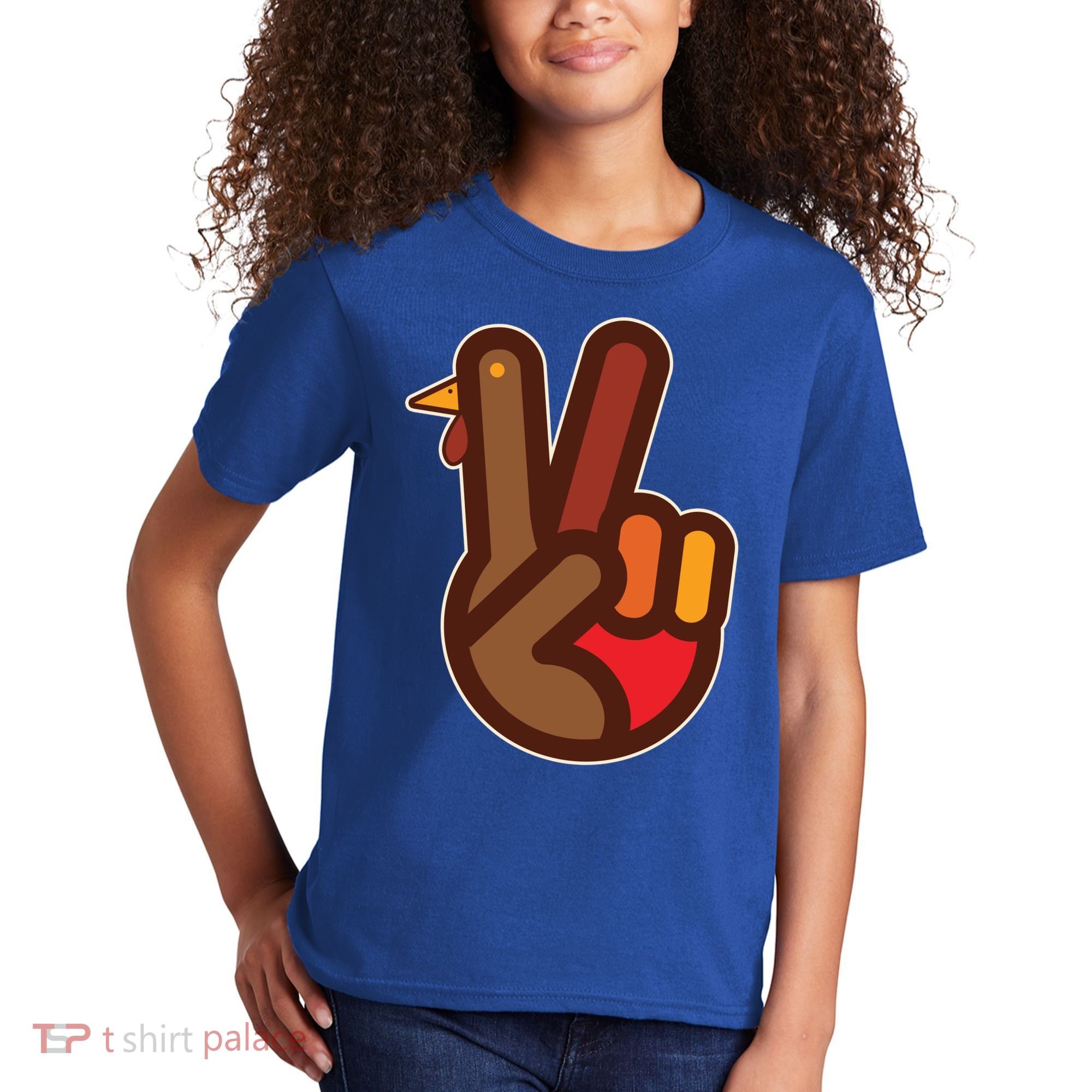 Thanksgiving Peace Sign Hand Turkey Kids T-Shirt