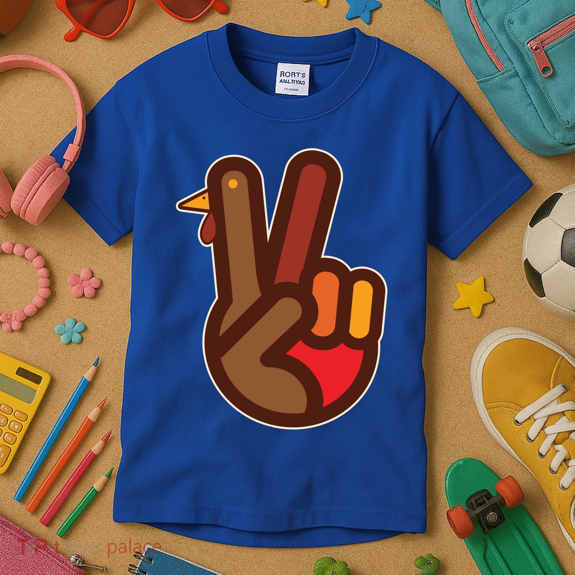 Thanksgiving Peace Sign Hand Turkey Kids T-Shirt