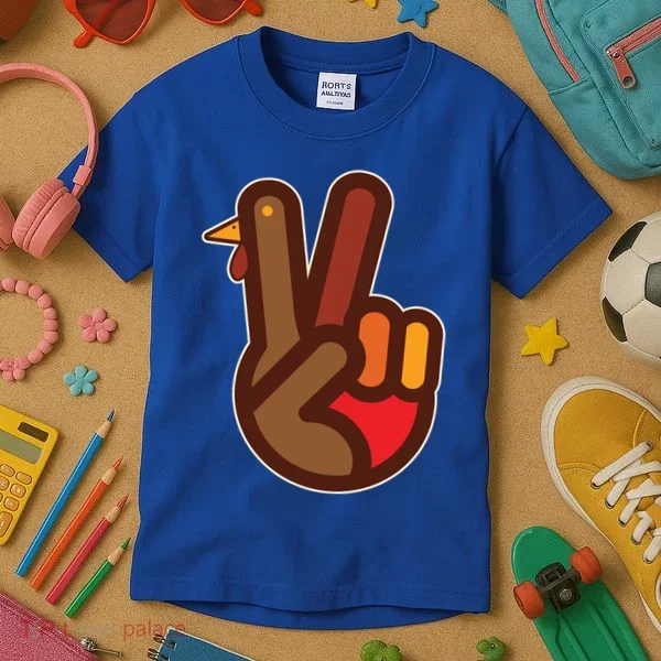 Thanksgiving Peace Sign Hand Turkey Kids T-Shirt