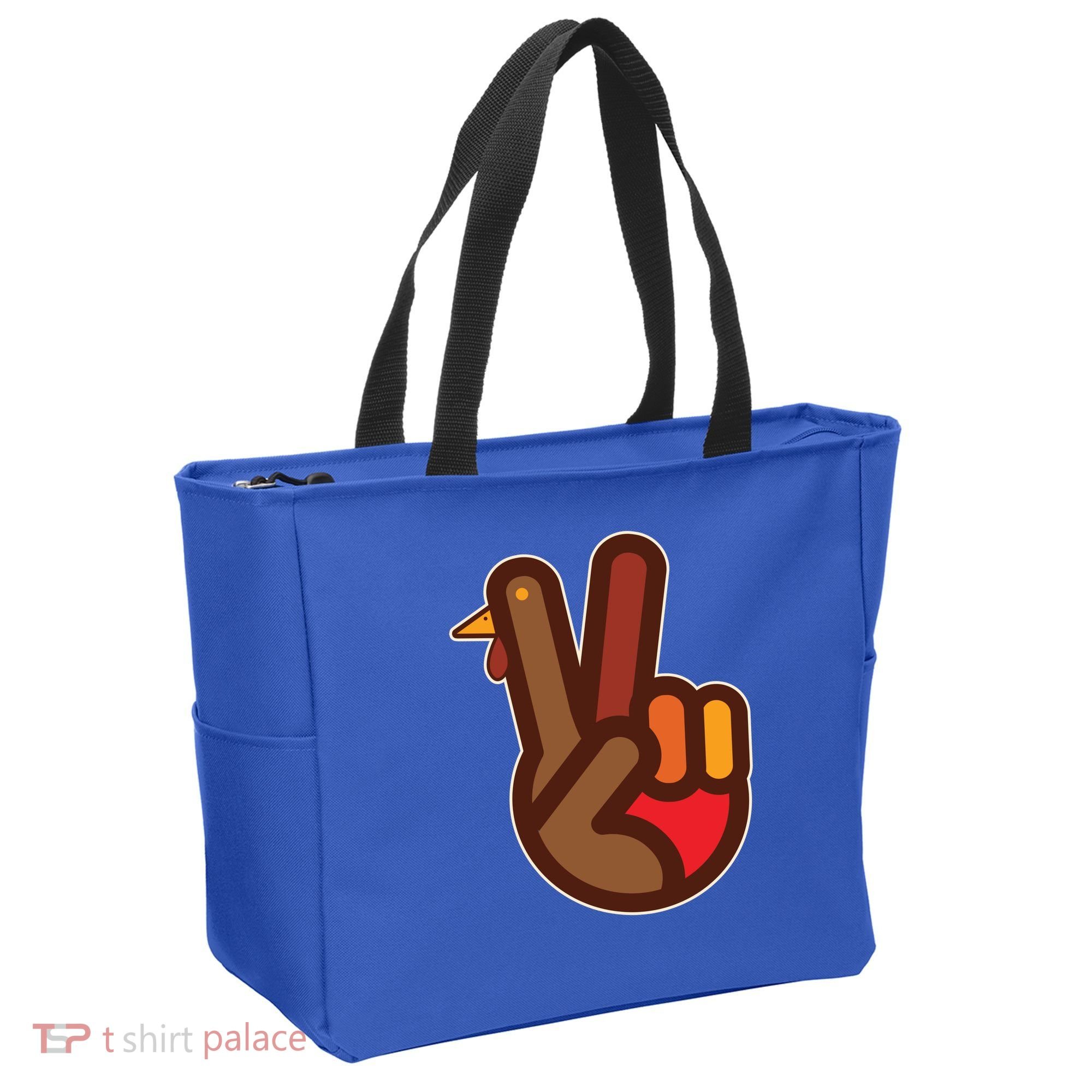 Thanksgiving Peace Sign Hand Turkey Tote Bag