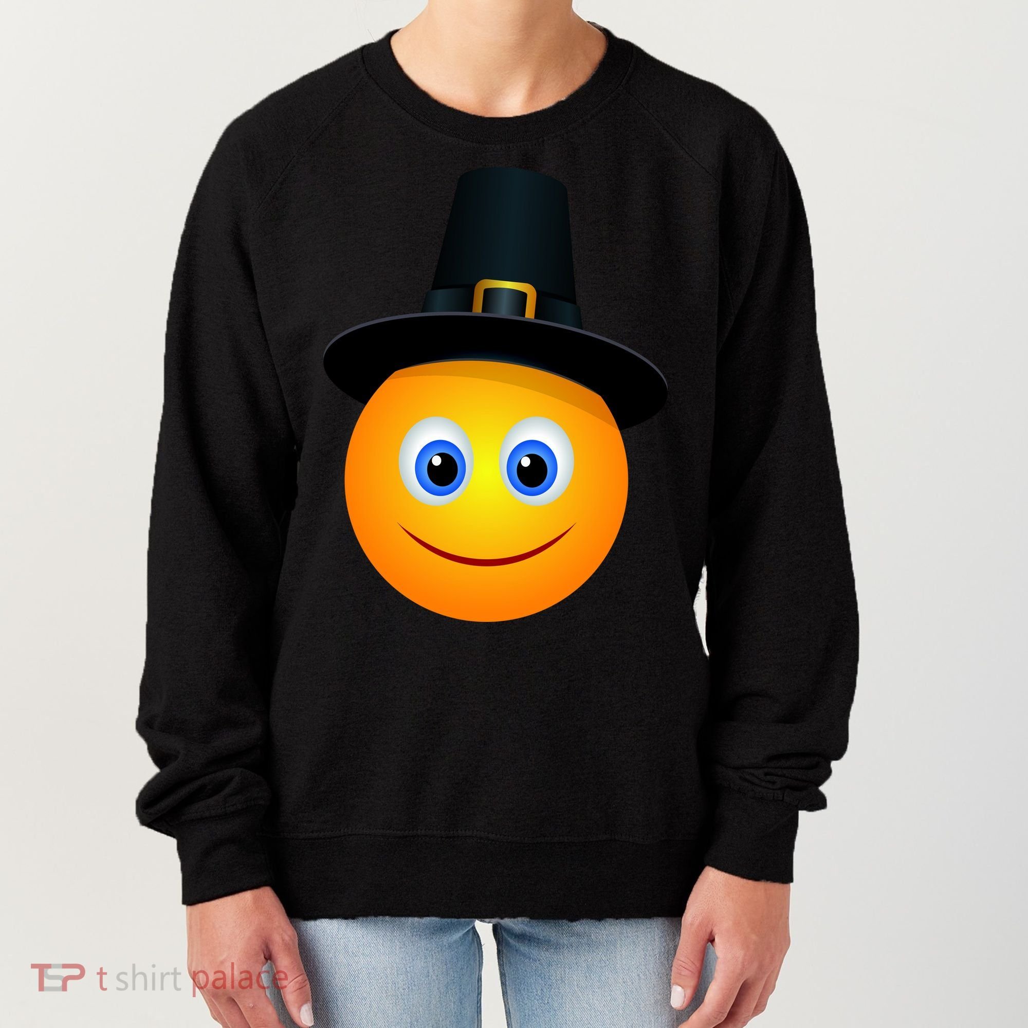Thanksgiving Pilgrim Emoji Smiley Women's Sweatshirt