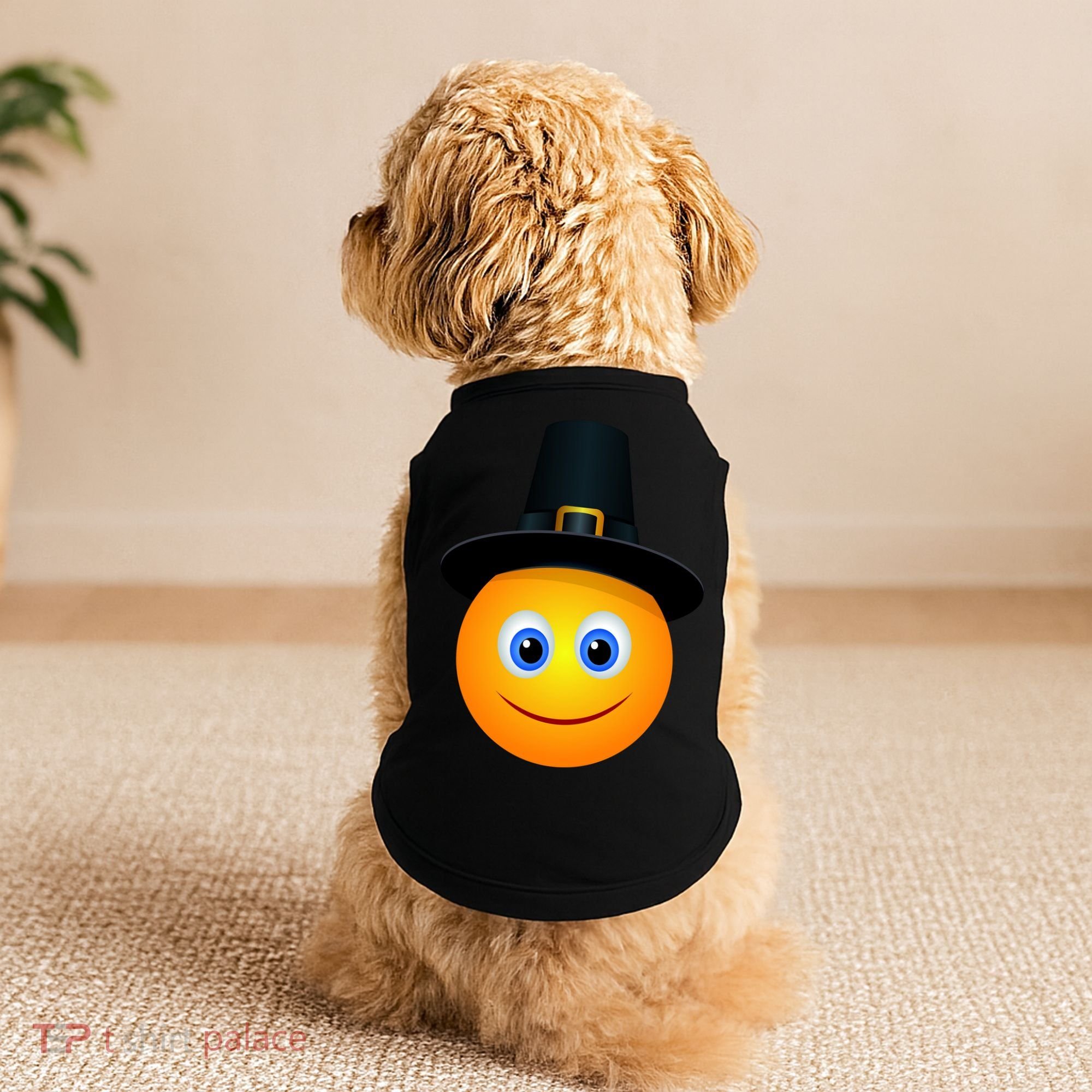 Thanksgiving Pilgrim Emoji Smiley Doggie Tank