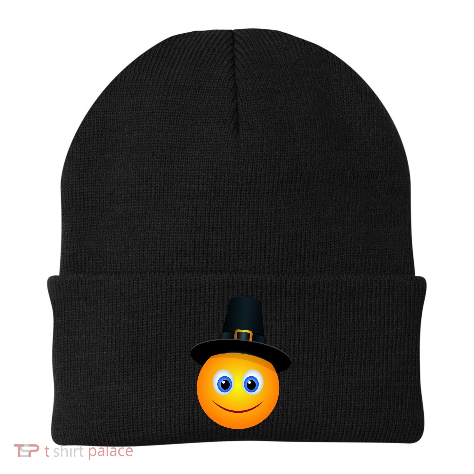 Thanksgiving Pilgrim Emoji Smiley Beanie