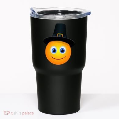 Thanksgiving Pilgrim Emoji Smiley Tumbler