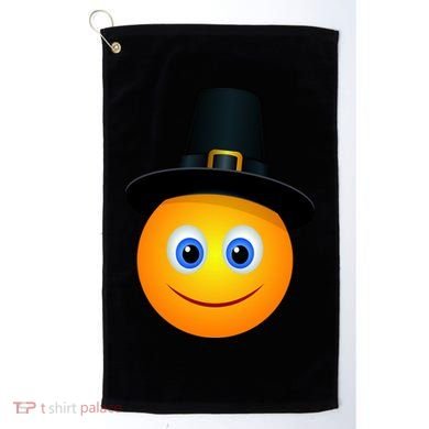 Thanksgiving Pilgrim Emoji Smiley Golf Towel