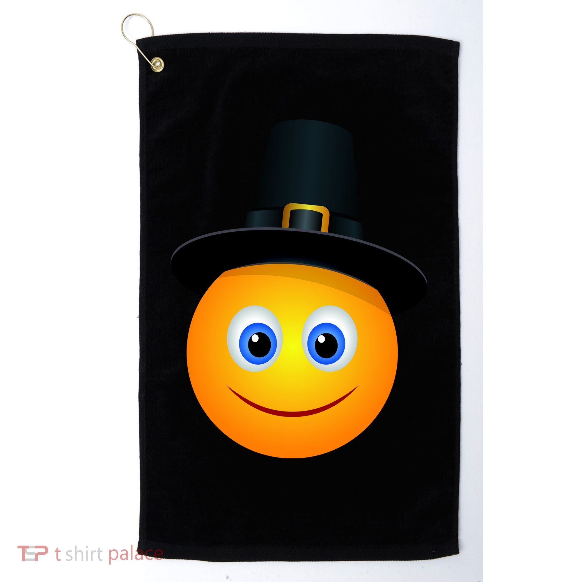 Thanksgiving Pilgrim Emoji Smiley Golf Towel