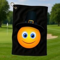 Thanksgiving Pilgrim Emoji Smiley Golf Towel thumb 1