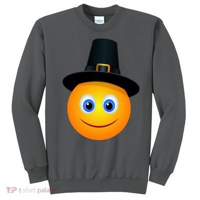 Thanksgiving Pilgrim Emoji Smiley Sweatshirt