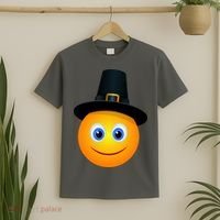 Thanksgiving Pilgrim Emoji Smiley T-Shirt thumb 2