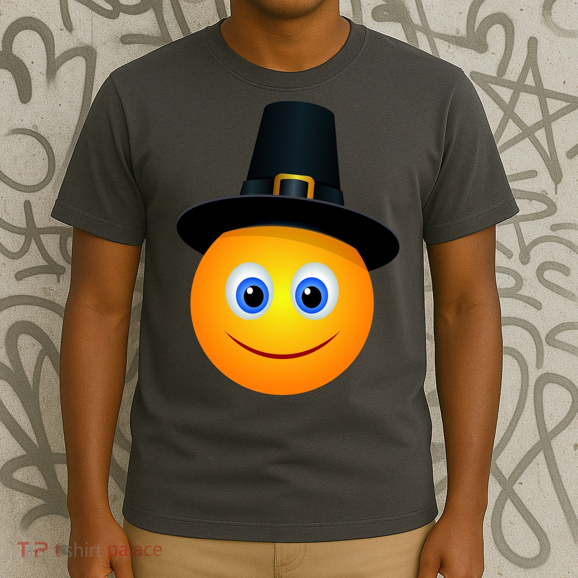 Thanksgiving Pilgrim Emoji Smiley T-Shirt