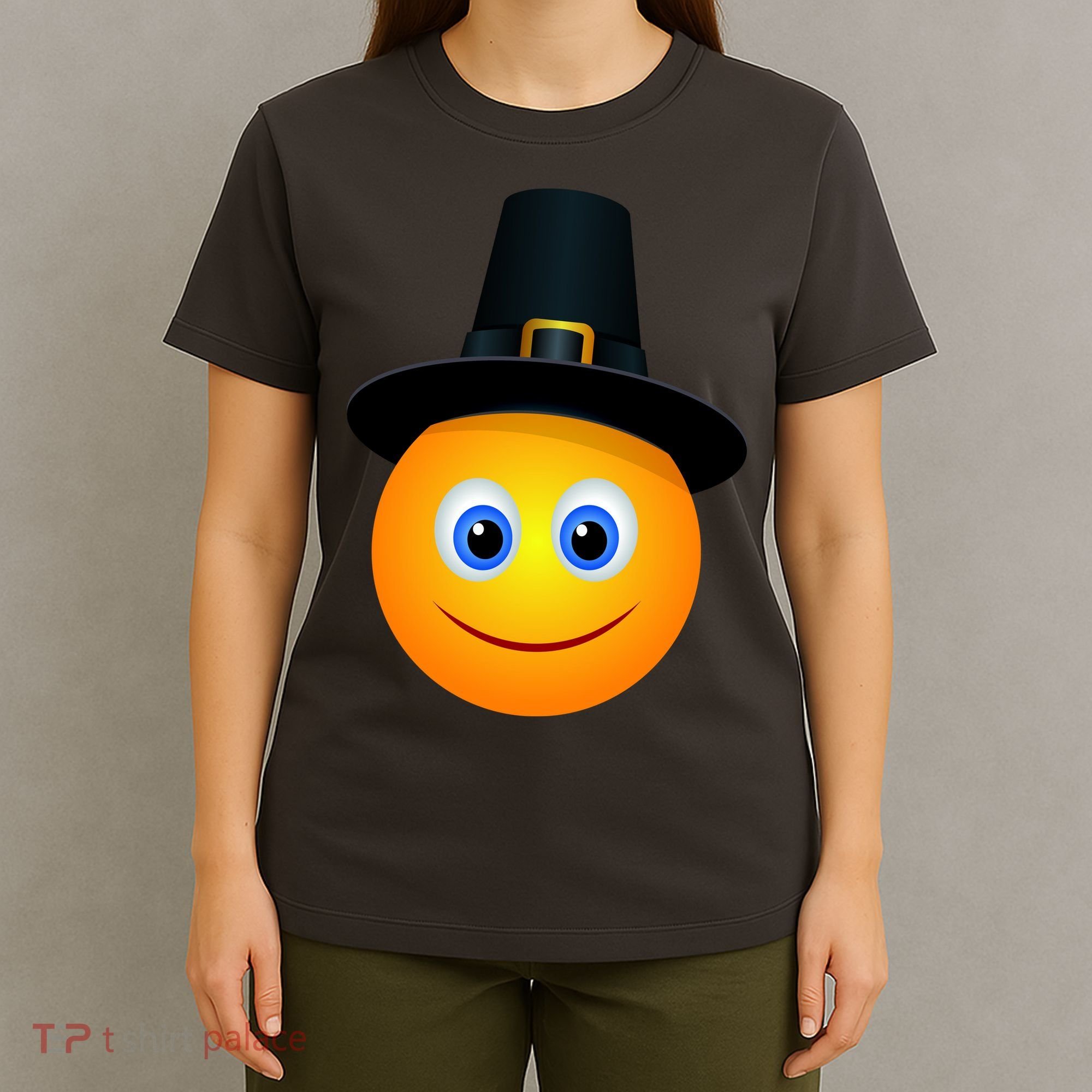 Thanksgiving Pilgrim Emoji Smiley T-Shirt