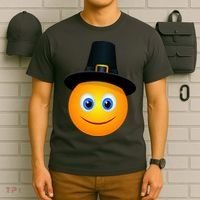 Thanksgiving Pilgrim Emoji Smiley T-Shirt thumb 6
