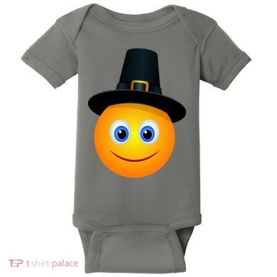 Thanksgiving Pilgrim Emoji Smiley Baby Bodysuit