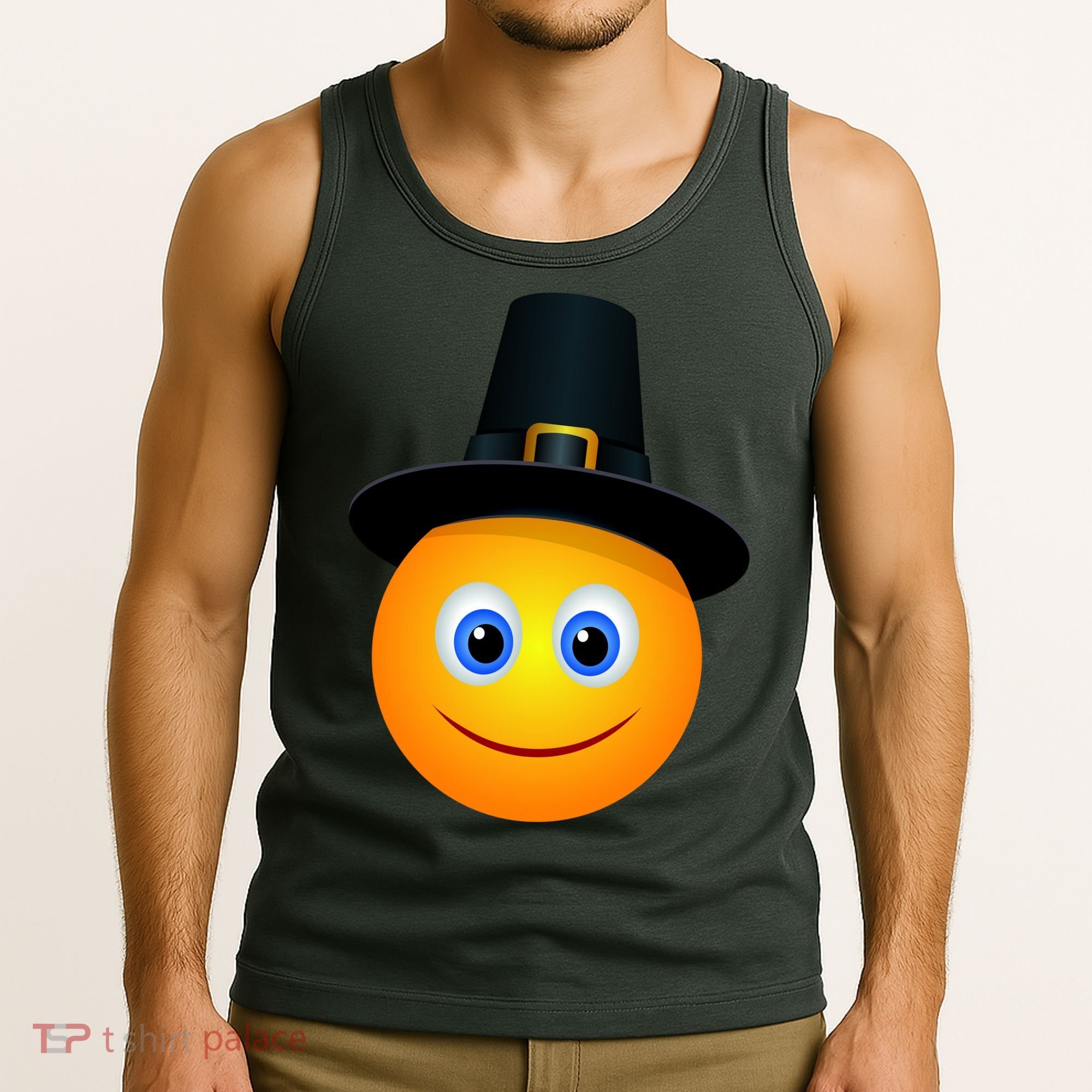 Thanksgiving Pilgrim Emoji Smiley Tank Top