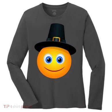 Thanksgiving Pilgrim Emoji Smiley Women's Long Sleeve Shirt