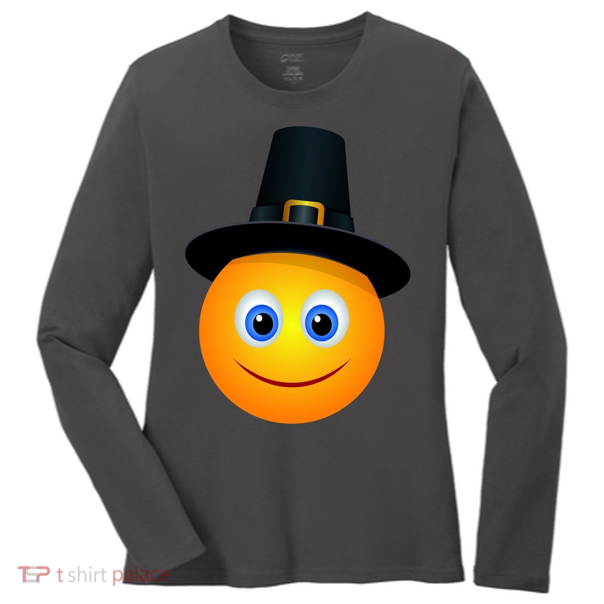 Thanksgiving Pilgrim Emoji Smiley Women's Long Sleeve Shirt