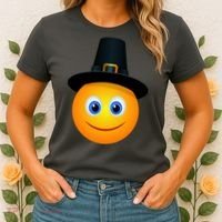 Thanksgiving Pilgrim Emoji Smiley Women's T-Shirt thumb 2