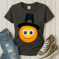 Thanksgiving Pilgrim Emoji Smiley Women's T-Shirt thumb 3