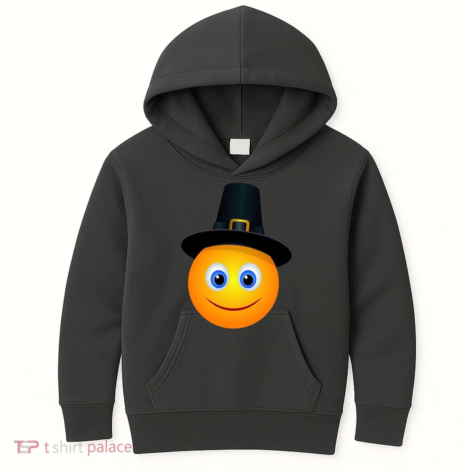 Thanksgiving Pilgrim Emoji Smiley Kids Hoodie