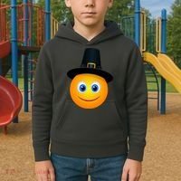 Thanksgiving Pilgrim Emoji Smiley Kids Hoodie thumb 2
