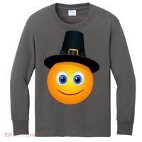 Thanksgiving Pilgrim Emoji Smiley Kids Long Sleeve Shirt thumb 0