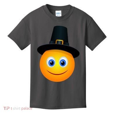 Thanksgiving Pilgrim Emoji Smiley Kids T-Shirt