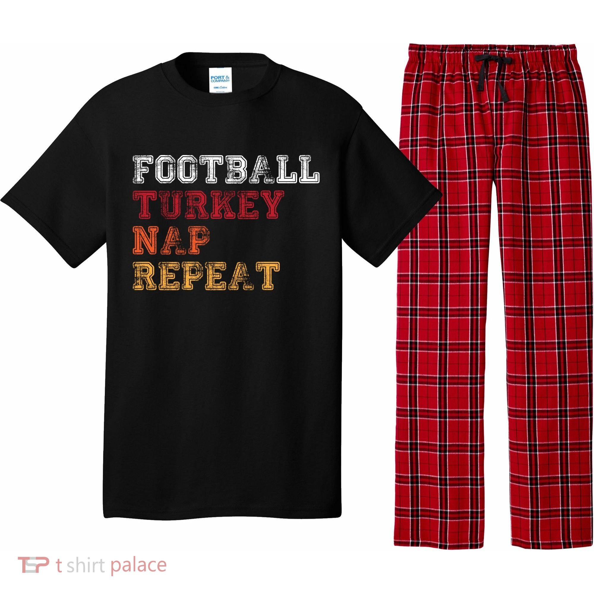 Thanksgiving Schedule Football Turkey Nap Repeat Pajama Set
