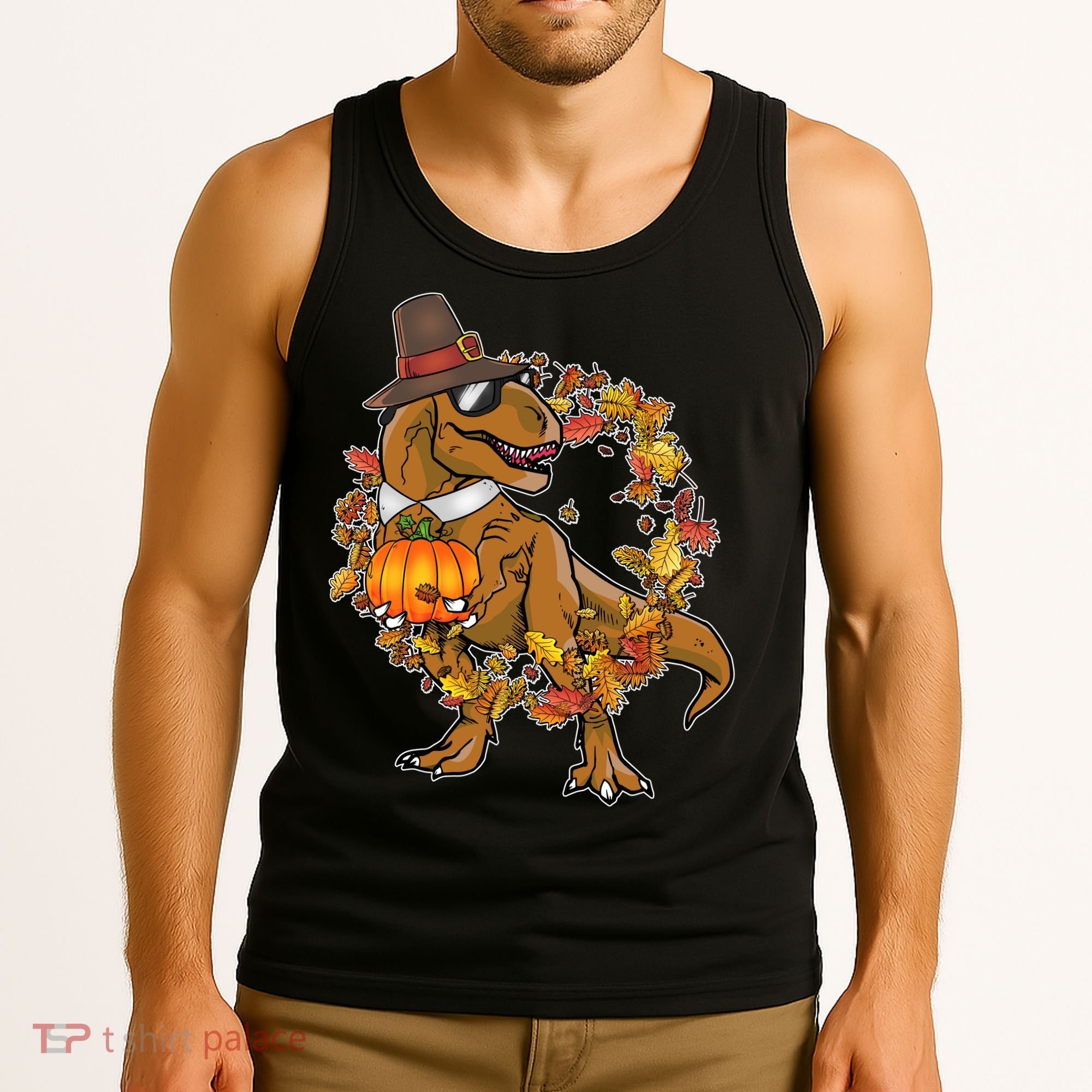 Thanksgiving T-Rex Pilgrim Tank Top