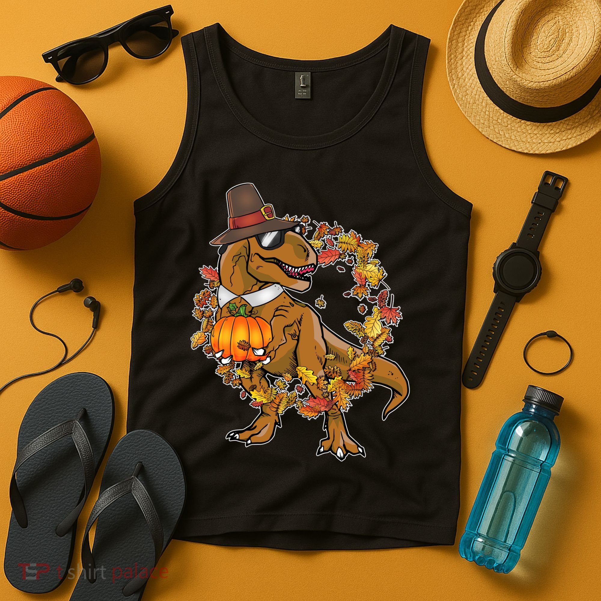 Thanksgiving T-Rex Pilgrim Tank Top