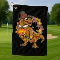 Thanksgiving T-Rex Pilgrim Golf Towel thumb 1