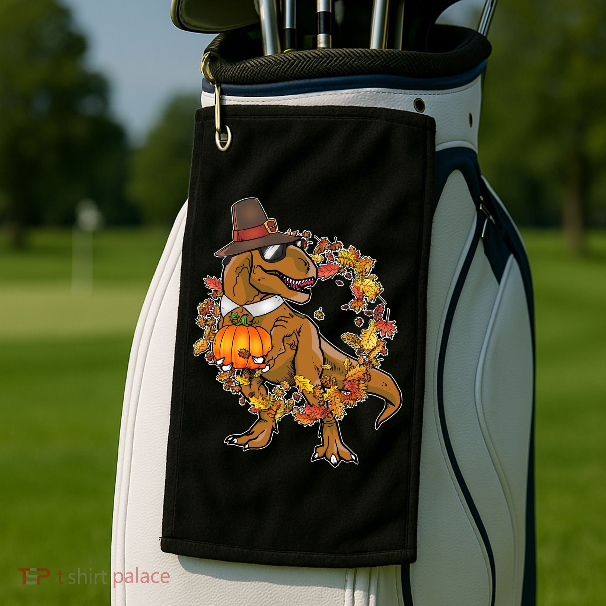 Thanksgiving T-Rex Pilgrim Golf Towel