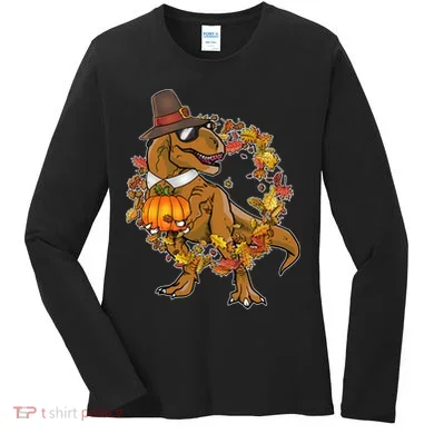 Thanksgiving T-Rex Pilgrim Women's Long Sleeve Shirt