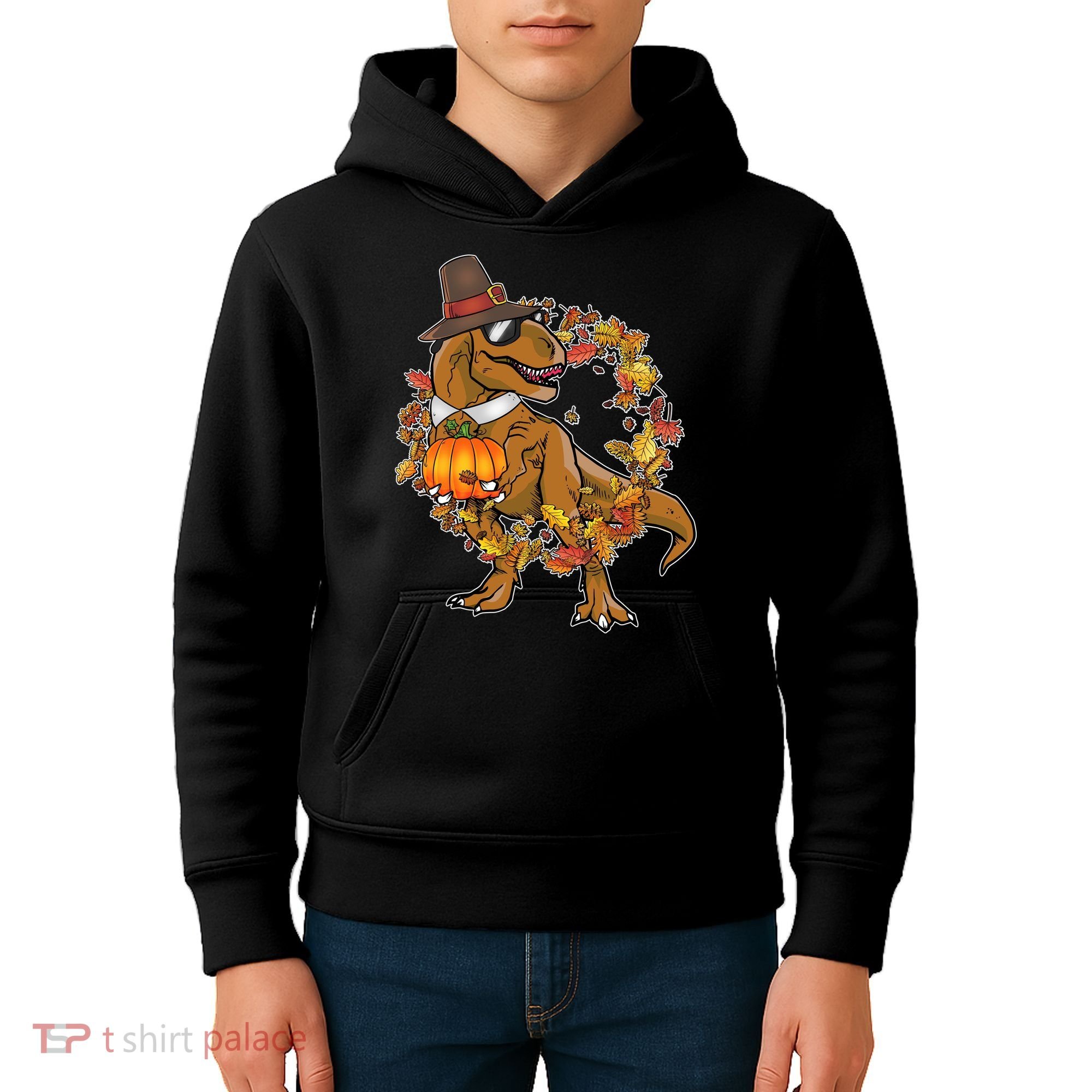 Thanksgiving T-Rex Pilgrim Kids Hoodie
