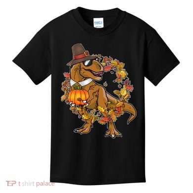 Thanksgiving T-Rex Pilgrim Kids T-Shirt
